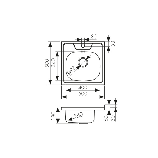 KSS-5050 Мойка из нержавеющей стали KAISER 500x500